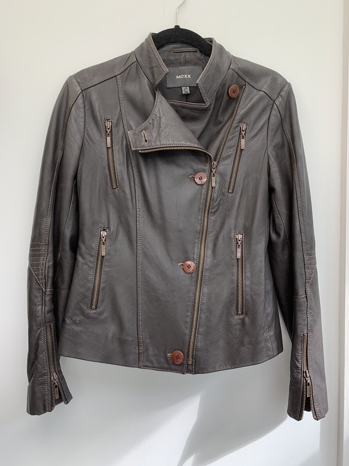 Mexx Women's Leather Biker Jacket Uk10 