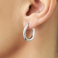 925 Solid Sterling Silver Shiny Polished Chunky Creole Hoop Earrings All Sizes