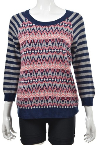 Wallace Womens Sweater Size M Blue Printed Wool Crewneck 3/4 Sleeve Top Shirt - 第 1/5 張圖片