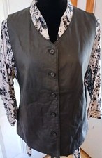 Jacqueline Ferrari Women Black Genuine Leather Lined Vest Sz2x Button Closure