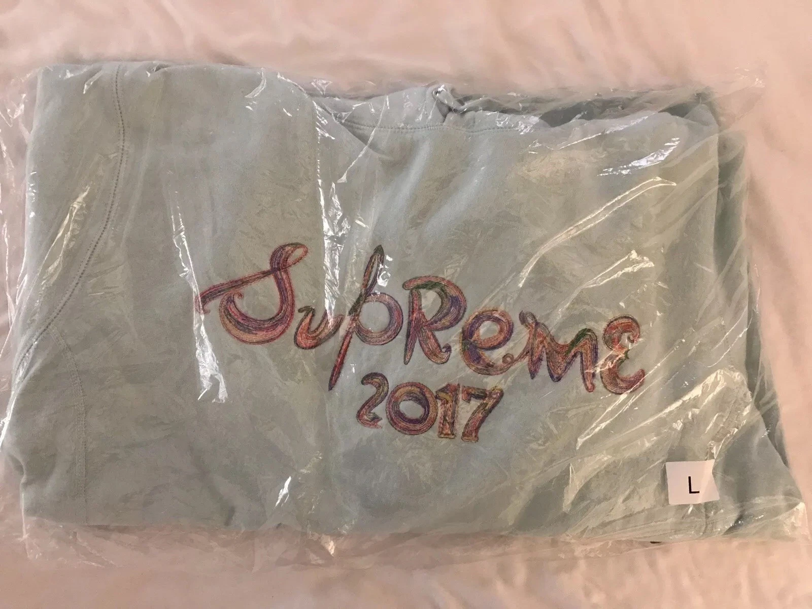 2017 Supreme « Ice Blue » logo à capuche logo L   Neuf avec étiquettes Deadstock