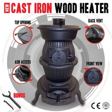 8kw Cast Iron Wood Pot Belly Heater Slow Combustion Heats 12