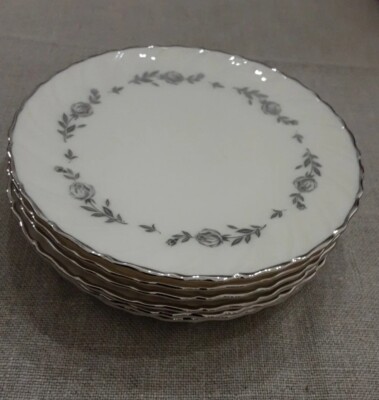 6 Lenox Rosemont Bone China Bread And Butter Plate USA Platinum Roses 6 3/8''