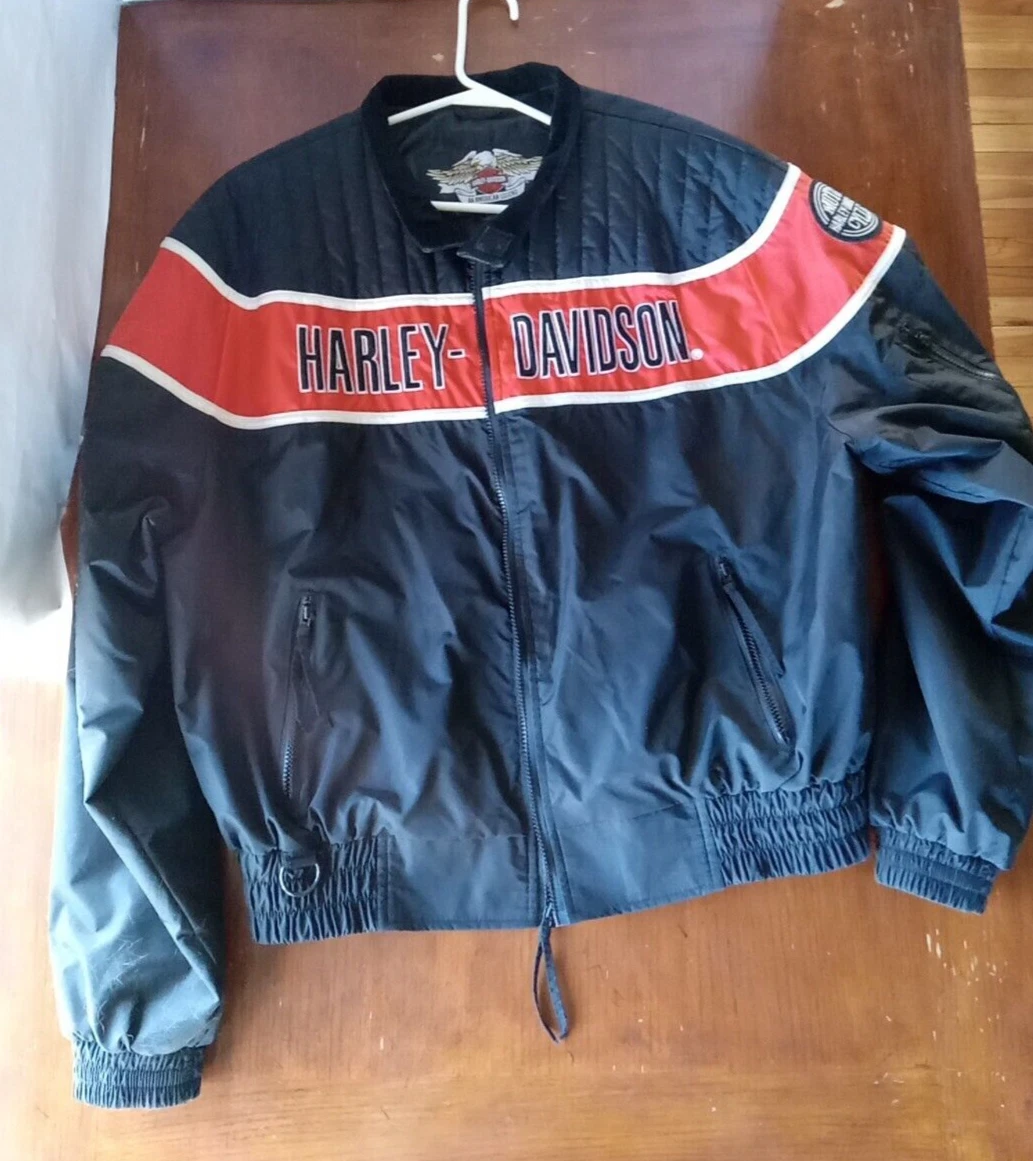 VTG HARLEY DAVIDSON RACING NYLON FULL ZIP JACKET MENS SIZE XXL MADE USA