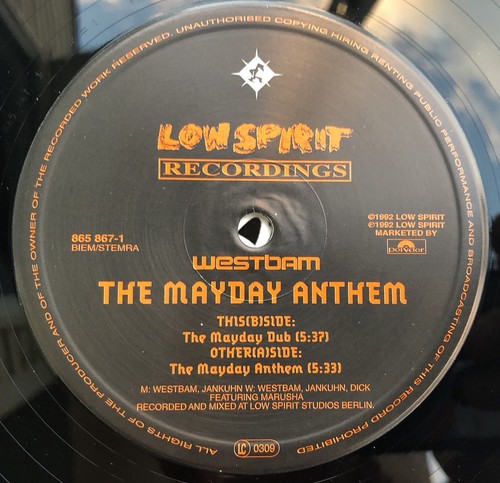 Westbam The Mayday Anthem Hardcore Techno RARE DJ Vinyl Germany 1992 Low Spirit - Picture 3 of 3