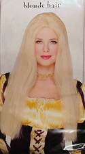LONG BLONDE HAIR WIG Adult Women Costume Halloween Princess Straight Ladies NEW