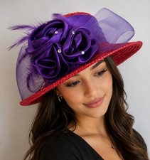 Women's Medium Brim Church, Kentucky Derby, Sun Hat - SATIN  LACE  STRAW