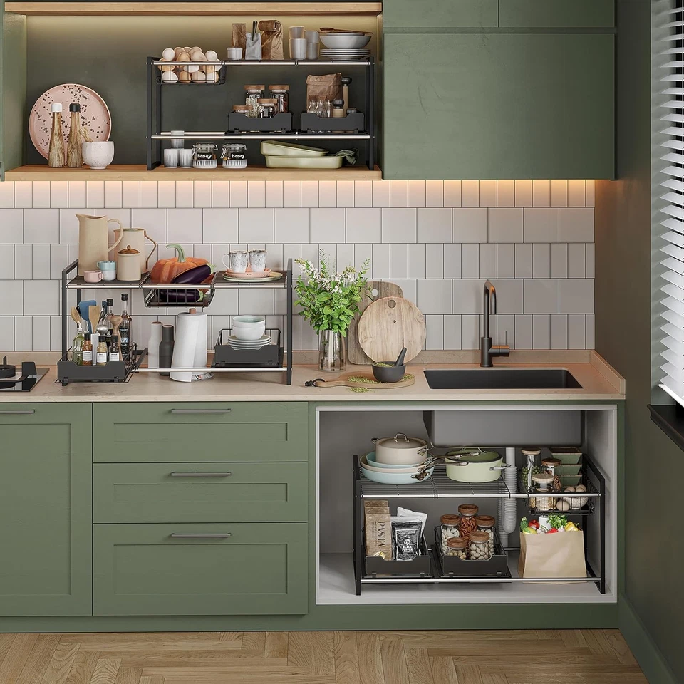 水槽下收纳器和存储,厨房橱柜收纳盒,水槽下2层 — 第 2/4 张图片