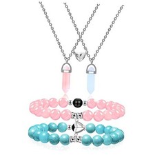 BFF Necklace and Bracelets for 2-Crystal Friendship Necklace Blue Pink Heart