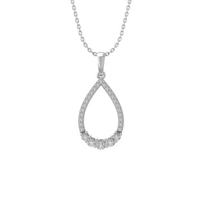 0.325Ct Lab Grown Diamond 10K White Gold Pendant Necklace 18'' Silver Cable Chain