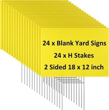 24 Blank Yard Signs with H Stakes - 12x18" Waterproof Custom Plastic - Yellow