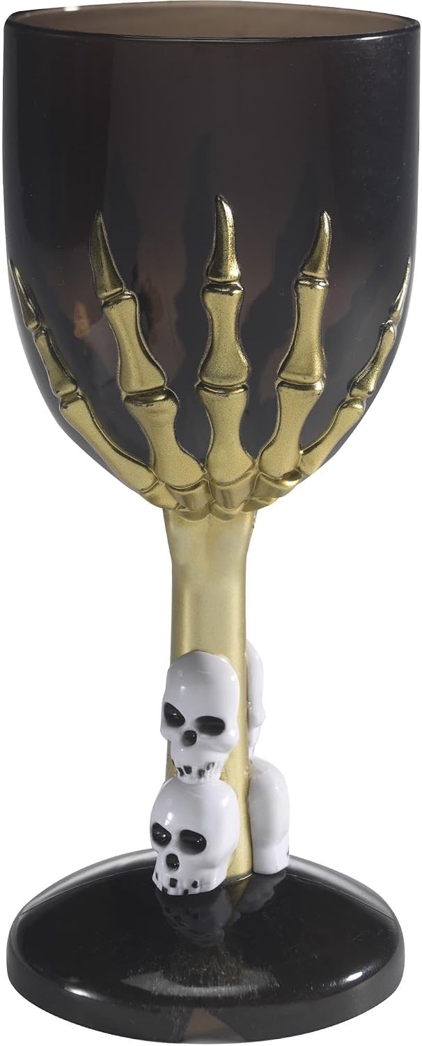 Plastic Gothic Skeleton Wine Glass 25cm Black Halloween Skull Hand Smiffys