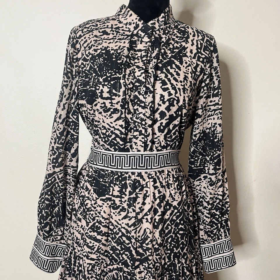 CK Bradley Women’s Black/Tan/Gold Long Sleeve Tiered Cotton Maxi Dress L NWOT - Image 2 of 4