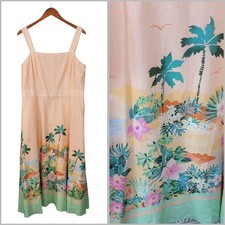 NEW Talbots Linen Sunset Horizon Floral Maxi Dress Size 12 Tropical Peach Pink