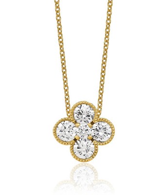 14K massiver Gelbgold Labor Diamant Blüte Blume Anhänger Halskette