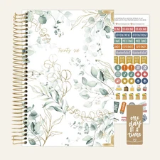 bloom daily planners 2026 Hard Cover Planner, 5.5" x 8.25", Eucalyptus, White
