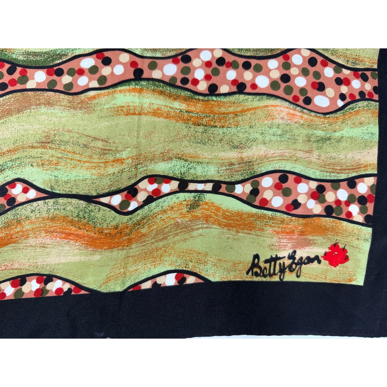 RARE Betty Egan silk scarf by Oroton Aboriginal artwork with rolled hem 35" image 4