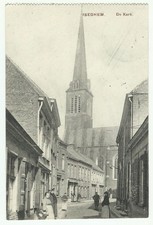 Cartolina Izegem Belgio, prima guerra mondiale, veduta della chiesa e della città, Feldpost-1915