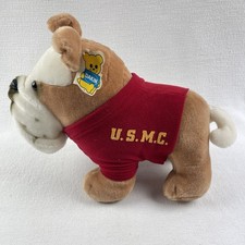 Vintage USMC 1984 Dakin English Bulldog 13" Plush Red Marine Corps Shirt Dogtag