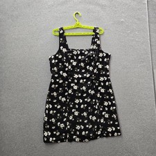 Old Navy Women Dress XL Black Linen Rayon Floral Sundress Cottagecore Sleeveless