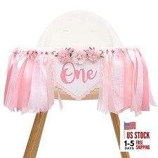 Floral 1st Birthday High Chair Banner - Pink Flowers First Birthday