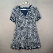 Urban Outfitters Womens Large Blue Polka Dot Mini Dress Ruffle Hem & Tie Waist