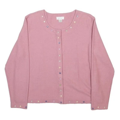 CHRISTOPHER & BANKS Femme Rose Jumper À Boutons Col Bateau Maille L - Photo 1/4