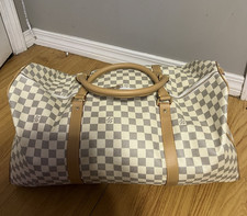 Beige & White Checked Duffle Bag Unisex Adult...