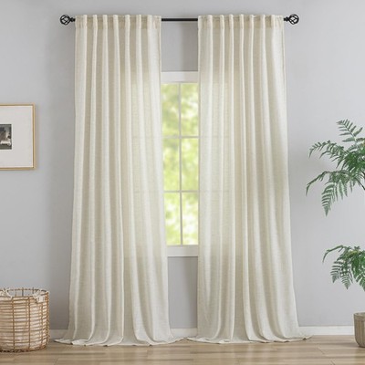 Natural Back Tab Curtains 112 Inches Extra Long Ceiling to Floor for Villa Li...