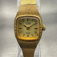 Citizen Watch Women 16mm Champagne Dial Gold Tone Rectangle 3220-949633 New Batt