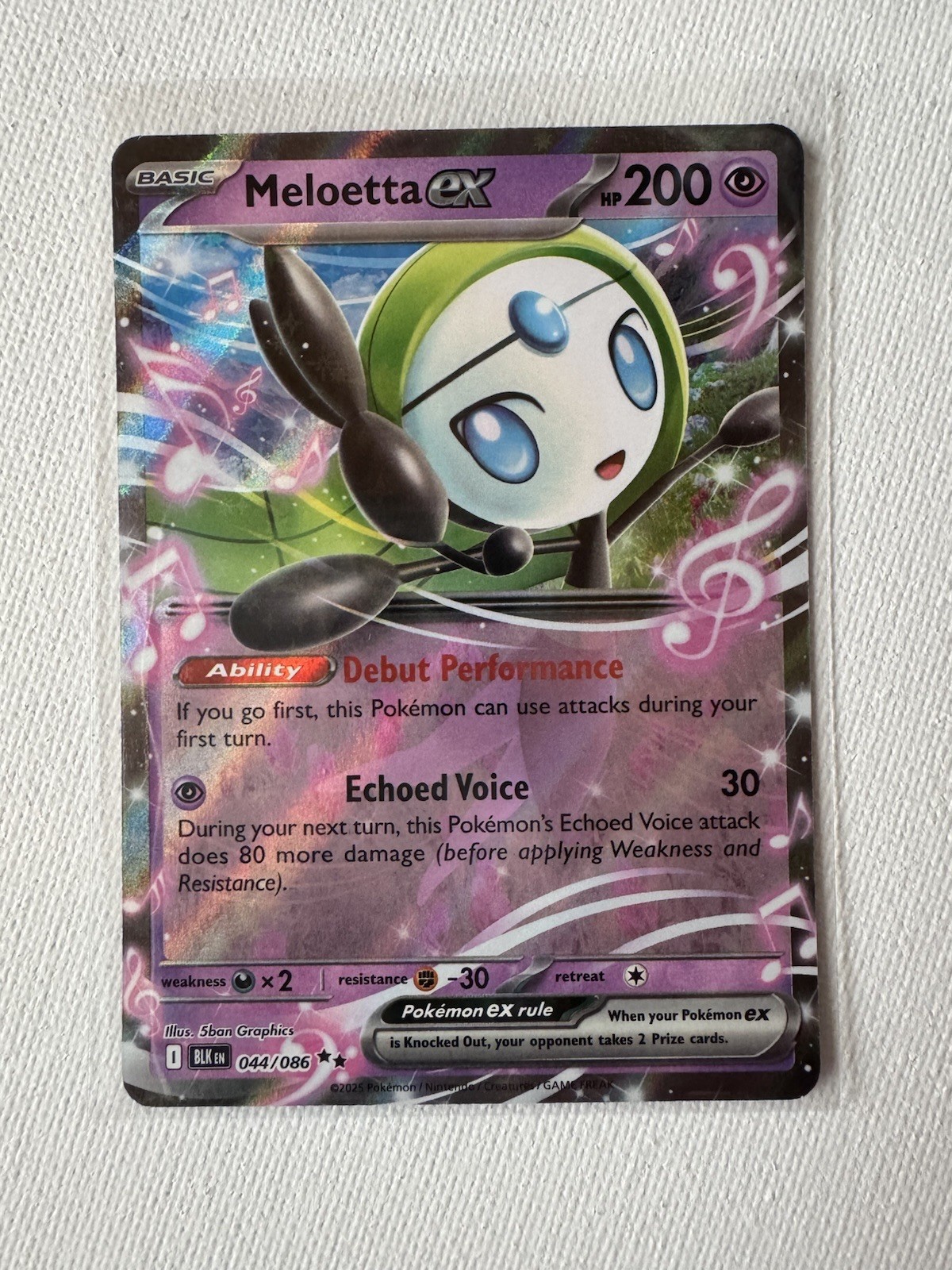 Meloetta Ex BLKen 44/86 Pokemon Mint Condition Double Rare Black Bolt