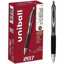 uniball 207 Retractable Gel Pens, Micro Point 0.5mm , Black, 12 PK 61255 