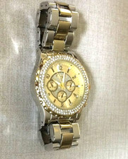 Onyk Mens Watch Crystal Round Gold Sparkle Dial Two Tone Linked Band Stylish New