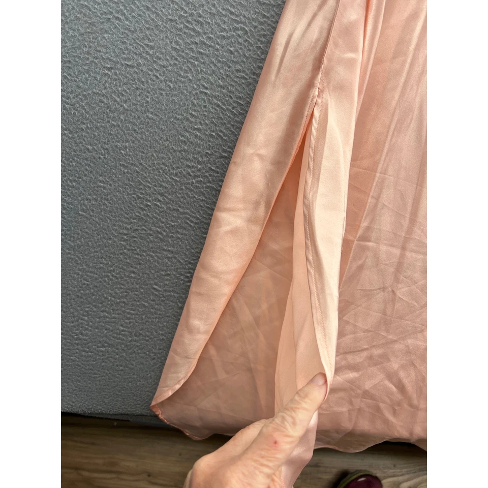 De Colección Camisón de Seda y Satén Mediano Largo Floral Bordado Encaje Rosa Vestido sin Mangas Foto 4 de 4