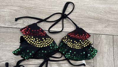 Body Rage Bikini Rasta Sequence Triangle String Bikini TOP only Size Small
