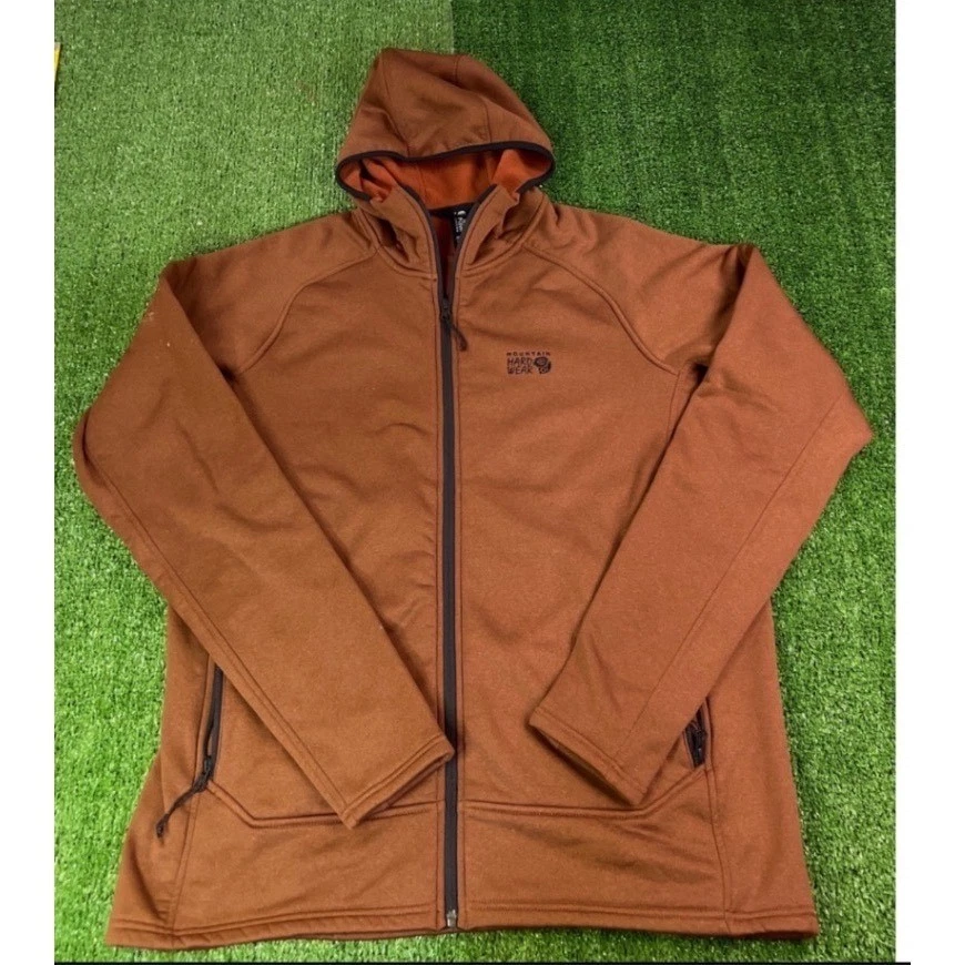 Mountain Hardwear Mens XL Full Zip Fleece Hoodie Burnt Orange Brown Jacket
