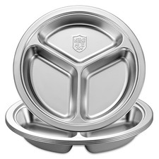 YLARMY Set of 4 Stainless Steel Round Divided Plates, 9.5-Inch 3-Section Port...