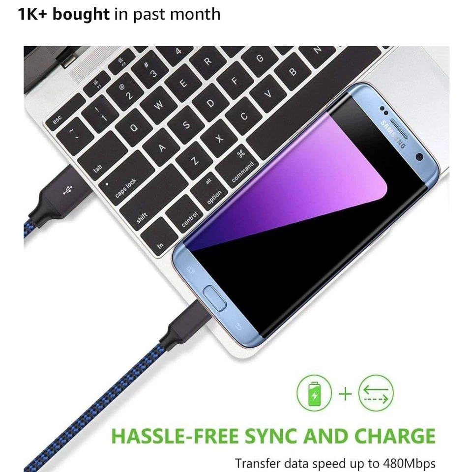 3-Pack Micro USB Cable 10Ft Fast Charge Cord For Samsung LG Android Charger - Image 3 of 4