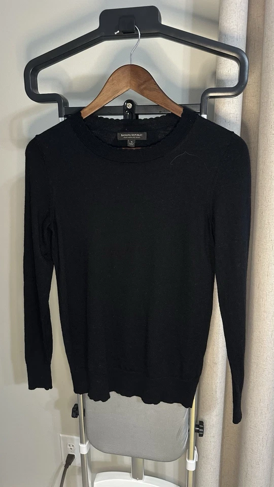 Banana Republic размер маленький шерсти мериноса ворота пуловер свитер черный S женщин - Изображение 2 из 4