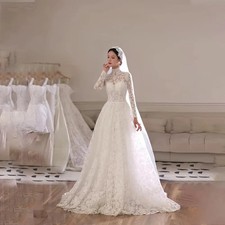 Luxury Wedding Dresses High Neck Long Sleeve Muslim Dress A-Line Bridal Gowns