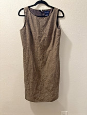 Ann Taylor 100% Wool Sleeveless Brown Sheath Dress 12P Tweed Classic Academia
