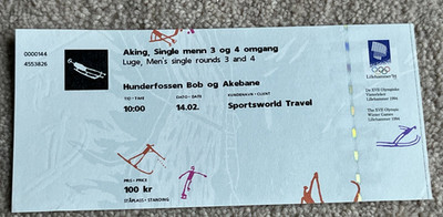 Rodeln Ticket 14.02. Herren Einzel Rd's 3/4 Lillehammer 1994 Olympische Winterspiele