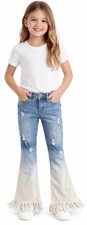 ML Kids Boho Jeans Girls Size 7 Flare Bell bottoms Distressed Adjustable Waist