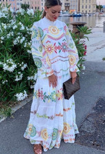 Zara White Embroidered Cotton Boho Maxi Dress Size Small UK 8 10