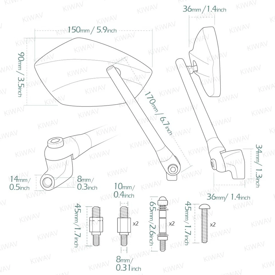 Espejos retrovisores PALMII ancho convexo negro se adapta a Kawasaki Z1000 Vulcan Versys Foto 2 de 4