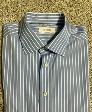 Eton Contemporary Signature Striped Dress Shirt 45 Made In Romania