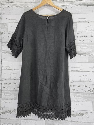 Stella Rosa Made in Italy Crochet Linen Dress Womens Medium Gray | eBay