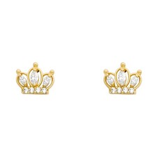 14k Yellow Gold Elegant Victorian Crown Stud High Polish Queen Royalty Earrings
