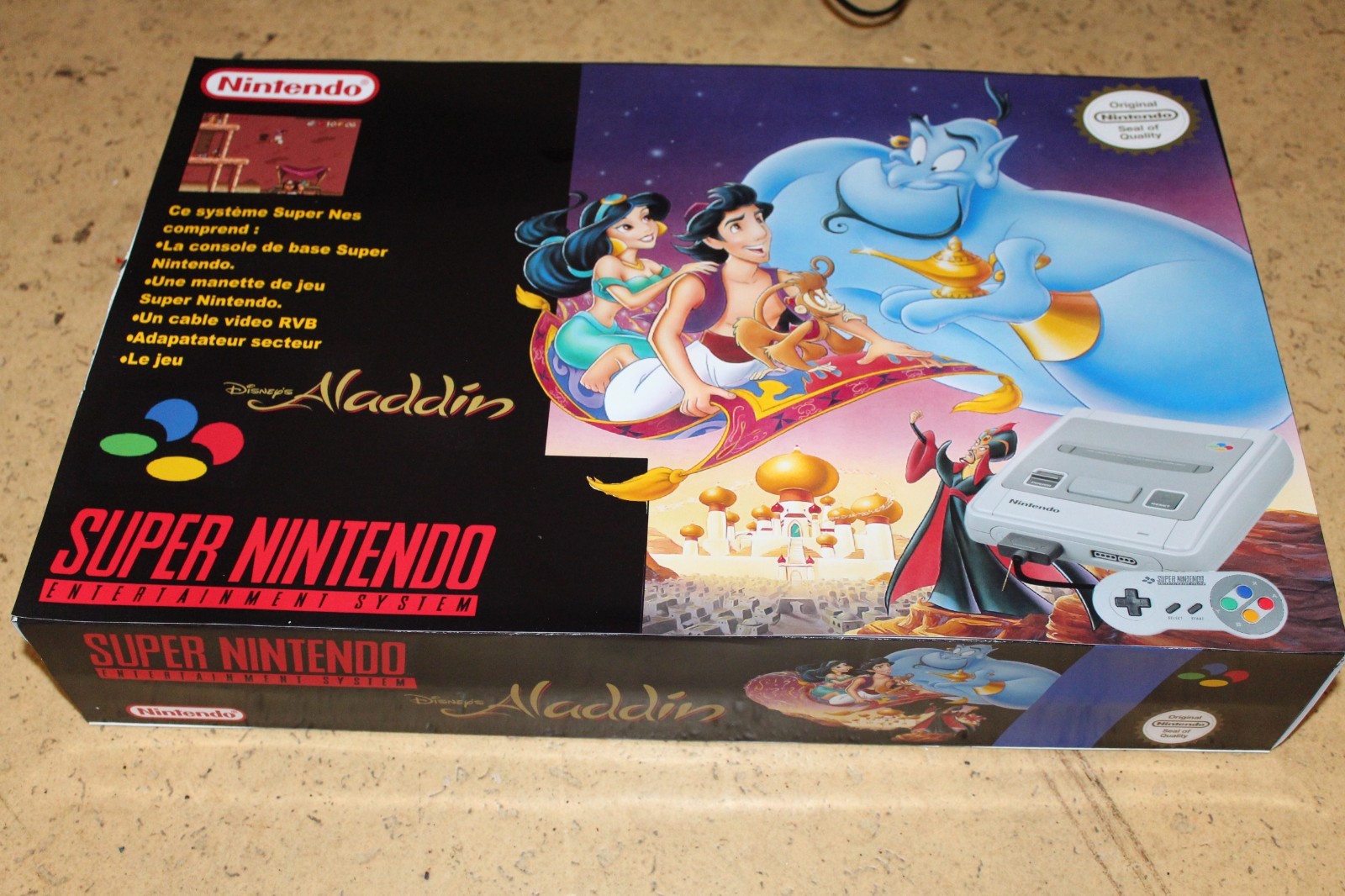 Cartouche SNES sans Emballage ? Boîte Custom Format Court Aladdin pour Nintendo
