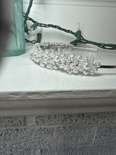 Bridal Pearl Cluster And Subtle Crystal Beads Throughout With Silver Band
